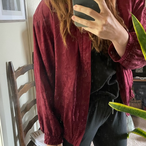 Vintage Windbreaker bomber Jacket Silk Floral unisex zip up sz m - Picture 8 of 8